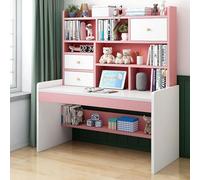 FAANAS Bureau d'Ordinateur avec 2 Tiroirs de Rangement et Étagères, Table d’Étude à Hauteur Réglable Adolescent Compact Bureau & Poste de Travail pour Fille Garçon(120cm, Pink)