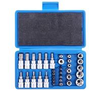 Faankiton 34PCS Jeu de Coffret Douilles Torx 3/8" Profil E4-E20, Embout Torx Étoilé Profil T10-T60 en Acier S2, Adaptateur 3/8" à 5/16" CR-V Douille Etoile Femelle et Male