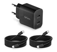 Faas Chargeur USB C 40 W avec 2 Ports - Chargeur Rapide Duo Pack - avec 2 Câbles USB-C vers USB-C (1,5 m) - Convient pour iPhone 15/16, Samsung S24/S23, iPad et MacBook (Noir)