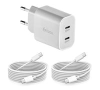 Faas Chargeur USB C 40 W avec 2 Ports - Chargeur Rapide Duo Pack - avec 2 Câbles USB-C vers USB-C (1,5 m) - Convient pour iPhone 15/16, Samsung S24/S23, iPad et MacBook (Blanc)