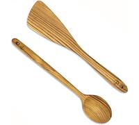 FAAY Ensemble d'ustensiles en bois de 12,5 pouces (2 PCS), spatule et cuillère en bois de teck, 100% naturel à partir de bois de teck à haute résistance à l'humidité, spatule de cuillère en bois saine