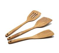 FAAY Spatules en bois 3-en-1, ustensiles de cuisine, ustensiles de cuisine, ustensiles 100% sains en teck haute résistance à l'humidité, spatule en bois écologique pour ustensiles de cuisine