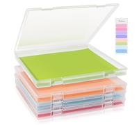 FAAYUCK Lot de 4 boîtes de rangement en plastique avec onglet coloré, empilables, pour fichiers papier, photos, loisirs créatifs, jeux de société, fournitures de bureau, feuilles de vinyle 30,5 x 30,5