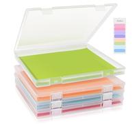 FAAYUCK Lot de 4 boîtes de rangement pour papier de scrapbooking de 30,5 x 30,5 cm avec onglet coloré, organiseur de papier transparent empilable pour papier, fichiers, photos, fournitures d'artisanat