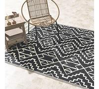 FAB HAB Ethnique Boho Tribal Tapis d'extérieur - Kilimanjaro Noir et Beige - résistant à l'eau, ne Fade Pas, réversible - Plastique recyclé Premium - terrasse Balcon Couloir entrée - 120cmx180cm