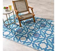 FAB HAB Ethnique Boho Tribal Tapis d'extérieur - Seville Multicolore Bleu - résistant à l'eau, ne Fade Pas, réversible - Plastique recyclé Premium - terrasse Balcon Cuisine entrée - 90cmx150cm