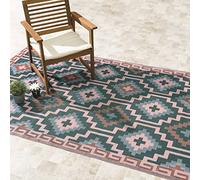 FAB HAB Vintage Boho Kilim Tapis d'extérieur - Lhasa Vert - résistant à l'eau, ne Fade Pas, réversible - Plastique recyclé Premium - terrasse Balcon Cuisine entrée Patio Camping - 240cmx300cm