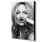FAB Kate Moss Moustache - Impression sur Toile encadrée - Différentes Tailles (A3 40,6 x 30,5 cm)