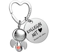 FABACH Beste Kollegin Porte-clés ange gardien avec cœur et gravure - Ange porte-bonheur avec message pour collègue de travail - Cadeau d'adieu pour collègue ou collègue, Collège avec cœur, taille