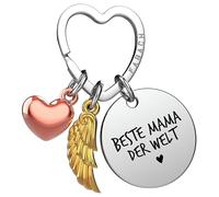FABACH Beste Mama Porte-clés ange gardien porte-bonheur avec cœur et gravure - Meilleur cadeau pour maman - Meilleur cadeau pour maman, ange, porte-bonheur, fête des mères, Beste Mama der Welt, taille