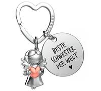 FABACH Beste Schwester Porte-clés ange gardien porte-bonheur avec cœur et gravure - Meilleure sœur du monde Cadeaux frères et sœurs - Cadeau ange porte-bonheur, Beste Schwester der Welt, taille unique