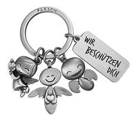 FABACH Porte-clés ange gardien 3 anges avec gravure - Porte-clés de voiture prudent en métal pour automobilistes - Cadeau porte-bonheur pour voiture permis de conduire - Nous vous protégeons, Argent