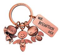 FABACH Porte-clés ange gardien 3 anges avec gravure - Porte-clés de voiture prudent en métal pour automobilistes - Cadeau porte-bonheur pour voiture permis de conduire - Nous vous protégeons, or rose