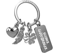 FABACH Porte-clés ange gardien 3 breloques avec gravure - porte-clés trèfle cœur porte-bonheur bonne chance - cadeau bonne chance ange porte-bonheur - petit porte-bonheur ange porte-bonheur, silverl