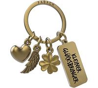 FABACH Porte-clés ange gardien 3 breloques avec gravure - Porte-clés trèfle cœur porte-bonheur - Bonne chance - Cadeau ange porte-bonheur - Petit porte-bonheur, Bronze, Taille unique
