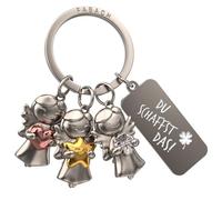 FABACH Porte-clés ange gardien 3 étoiles avec gravure - Porte-clés trèfle porte-bonheur petite amie Bonne chance - Cadeau porte-bonheur - Vous pouvez le faire, argenté, 1, Moderne