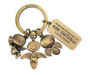 FABACH Porte-clés ange gardien avec 3 anges avec gravure - Porte-clés de voiture en métal avec message gravé pour les automobilistes - Cadeau porte-bonheur pour permis de conduire - Votre ange gardien