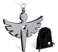 FABACH Porte-clés ange gardien avec cœur. Pendentif en forme d'ange en métal argenté. Cadeau porte-bonheur pour la voiture, pour permis de conduire. Attention sur la route., 1 x argent (brillant)