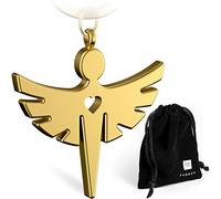 FABACH Porte-clés Ange Gardien avec cœur. Pendentif en Forme d'ange en métal doré. Cadeau Porte-Bonheur pour la Voiture, pour permis de Conduire. Attention sur la Route. 2 x Or (Mat)