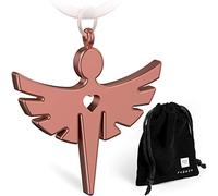FABACH Porte-clés ange gardien avec cœur. Pendentif en forme d'ange en métal or rosé. Cadeau porte-bonheur pour la voiture, permis de conduire. Attention sur la route. 2 x or rose (brillant)