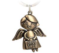 FABACH Porte-clés ange gardien Emmy avec gravure Drive Safe - Pendentif ange mignon en métal - Cadeau porte-bonheur pour voiture - Permis de conduire - Porte-clés prudent, Bronze, Taille unique pour