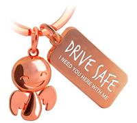 FABACH Porte-clés ange gardien Happy avec gravure - Joli porte-clés de voiture avec message en métal pour automobilistes - Cadeau porte-bonheur pour voiture - Permis de conduire - Drive Safe, Or rose,