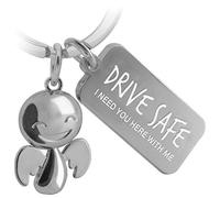 FABACH Porte-clés ange gardien Happy avec gravure - Joli porte-clés de voiture avec message en métal pour automobilistes - Cadeau porte-bonheur pour voiture - Permis de conduire - Drive Safe, argenté