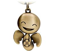 FABACH Porte-clés ange gardien Happy avec trèfle - Ange porte-bonheur en métal - Ange gardien de voiture porte-bonheur pour beaucoup de succès - Cadeau porte-bonheur, Bronze, Einheitsgröße