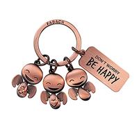 FABACH Porte-clés ange gardien Happy-Trio avec gravure - Ange de la chance cadeau ange porte-bonheur motivation - Don't Worry be Happy, Taille unique