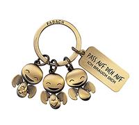 FABACH Porte-clés ange gardien Happy Trio avec gravure - Porte-clés de voiture ange avec message gravé pour automobilistes - Cadeau porte-bonheur pour voiture permis de conduire - Faites attention à