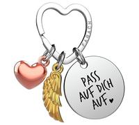 FABACH Porte-clés ange gardien porte-bonheur avec cœur et gravure - Porte-clés pour partenaire - Cadeau pour petite amie - Porte-clés ange - Cadeau d'amour, Prenez soin de vous, taille unique