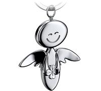 FABACH Porte-clés ange gardien Smile avec trèfle - Ange porte-bonheur en métal - Porte-bonheur pour voiture - Cadeau bonne chance, argenté, Taille unique, Élégant