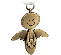 FABACH Porte-clés ange gardien Smile avec trèfle - Ange porte-bonheur en métal - Porte-bonheur pour voiture - Cadeau bonne chance, Bronze, Taille unique, Porte-clés