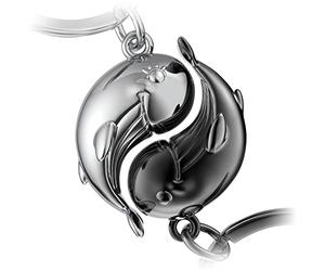 FABACH Porte-clés baleine pour couples Moby,Baleine porte-bonheur,Cadeau pour petite amie ou petit ami,Cadeau d'amour,Porte-clés pour anniversaire, Saint-Valentin, Noir et argenté