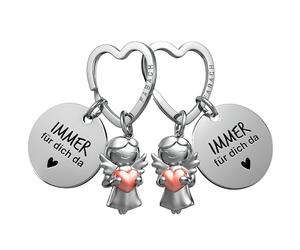 FABACH Porte-clés « Beste Freundin » - 2 anges gardiens avec cœur et gravure - Meilleure amie - Cadeau - Ange porte-bonheur - Meilleure amie, Or rose, taille unique