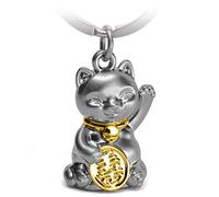 FABACH Porte-clés chat porte-bonheur Maneki Neko - Joli chat porte-bonheur - Pendentif en métal - Cadeau, or, Taille unique, asiatique