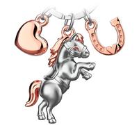 FABACH Porte-clés cheval porte-bonheur avec cœur et fer à cheval - Porte-bonheur pour les amateurs de chevaux - Cadeau, Or rose, 1, Moderne