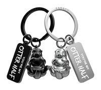 FABACH Porte-clés d'Amour pour Couple - 2 Loutres avec Cœur - Je t'Aime Porte-clés Partenaire - Cadeau pour Petite Amie - Cadeaux d'Amour Anniversaire, Noir et Argenté