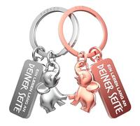 FABACH Porte-clés d'amour pour couples - 2 éléphants avec cœur - Porte-clés « Ich liebe dich » - Porte-clés éléphant - Cadeau pour petite amie - Porte-clés pour couple - Cadeau d'amour, argent et or