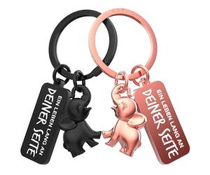 FABACH Porte-clés d'amour pour couples - 2 éléphants avec cœur - Porte-clés « Ich liebe dich » - Porte-clés éléphant - Cadeau pour petite amie - Porte-clés pour couple - Cadeau d'amour, noir et or