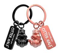 FABACH Porte-clés d'amour pour couples - 2 loutres avec cœur - Je t'aime Porte-clés partenaire - Cadeau pour petite amie - Couple porte-clés couple Cadeaux d'amour Anniversaire, noir et or rose