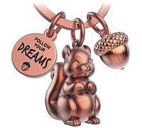 FABACH Porte-clés écureuil Skippy avec gravure - Porte-clés écureuil mignon - Porte-bonheur - Cadeau de motivation pour petite amie - Follow Your Dreams, or rose antique, Taille unique, Décontracté