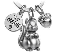 FABACH Porte-clés écureuil Skippy avec gravure - Porte-clés écureuil mignon - Porte-bonheur - Cadeau de motivation pour petite amie - Follow Your Dreams, Argent antique, Taille unique, Décontracté