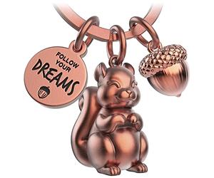 FABACH Porte-clés écureuil Skippy avec gravure - Porte-clés écureuil mignon - Porte-bonheur - Cadeau de motivation pour petite amie - Follow Your Dreams