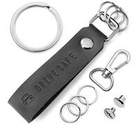 FABACH Porte-clés en cuir avec anneau interchangeable dans une boîte cadeau - Porte-clés de voiture pour trousseau de clés et clés de voiture - Drive Safe, Cuir noir (Noir) - FB_LEA_S_DS