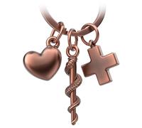 FABACH Porte-clés en forme de baguette d'esculate avec croix et cœur - Cadeau d'infirmière - Cadeau de médecin - Porte-clés pour infirmière - Cadeau de médecine - Étudiant, or rose antique, 1, Moderne