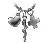 FABACH Porte-clés en Forme de Baguette d'Esculate Avec Croix et Cœur - Cadeau pour Infirmière, Médecin, Étudiant en Médecine - Argent Antique, Moderne
