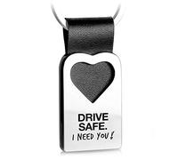 FABACH Porte-clés en forme de cœur avec gravure en cuir - Conduite prudent porte-bonheur Pendentif voiture pour partenaire - Drive Safe I Need You