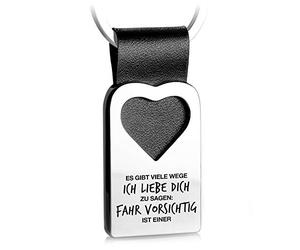 FABACH Porte-clés en forme de cœur avec gravure en cuir - Pendentif porte-bonheur pour votre personne préférée - Il y a beaucoup de façons je t'aime à dire : Fahr sicht ist Einer