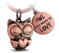 FABACH Porte-clés hibou avec cœur et gravure - Joli porte-clés chouette - Amitié et amour porte-bonheur en métal pour femme - Motif chouette You Need is Love, or rose antique, Taille unique, Classique